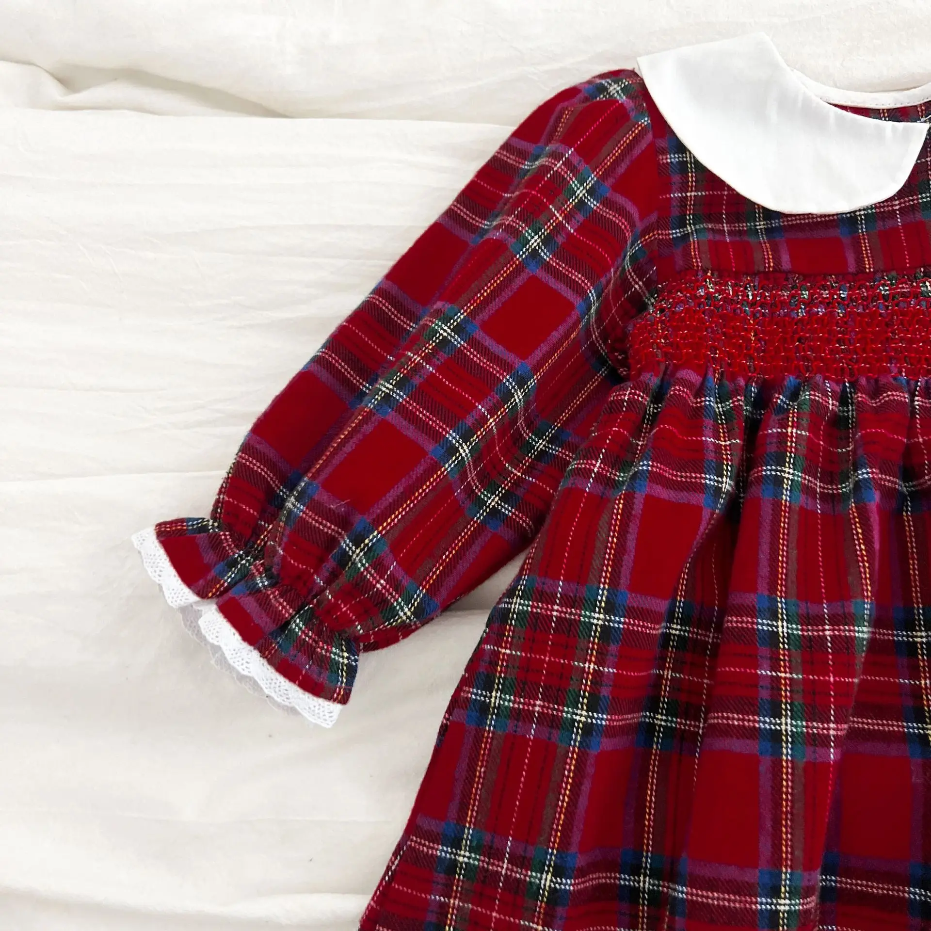 Neue Weihnachten Kleinkind Baby Mädchen Strampler Lange Ärmel Grid Strampler Herbst Neugeborenen 0-24M Spleißen Infant Baby mädchen Rot Overall – Detail 7