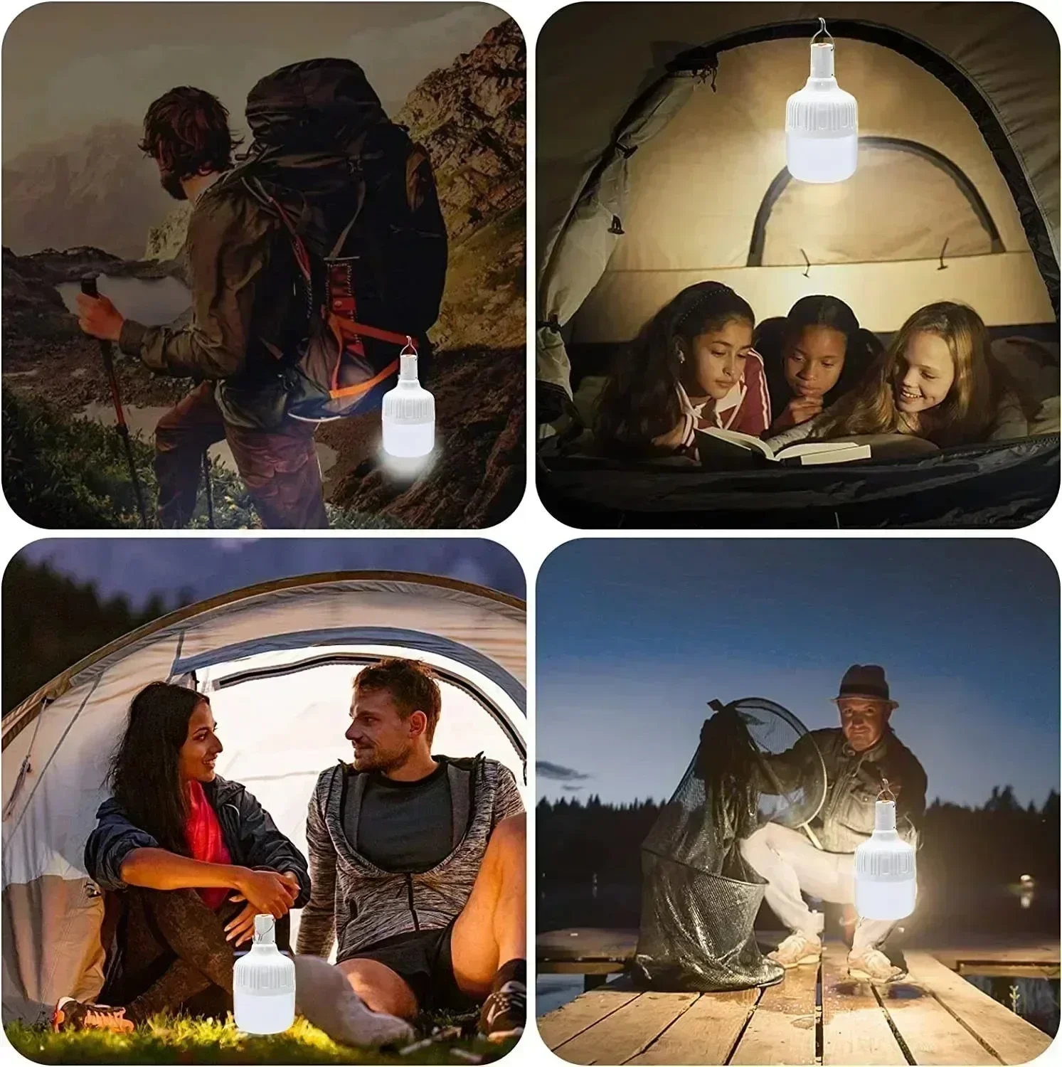 USB Charging Camping Supplies Lights Flashlight Outdoor Lighting Hook Up Portable Rechargeable LED Lamp Lantern Spotlights