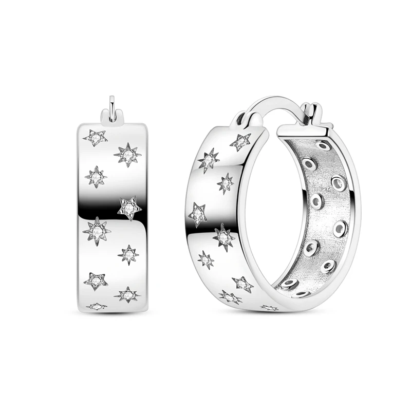 

925 Sterling Silver Earrings Women Sparkling Starburst Minimalist Wide Hoop Earring For Anniversary Wedding Jewelry Gifts