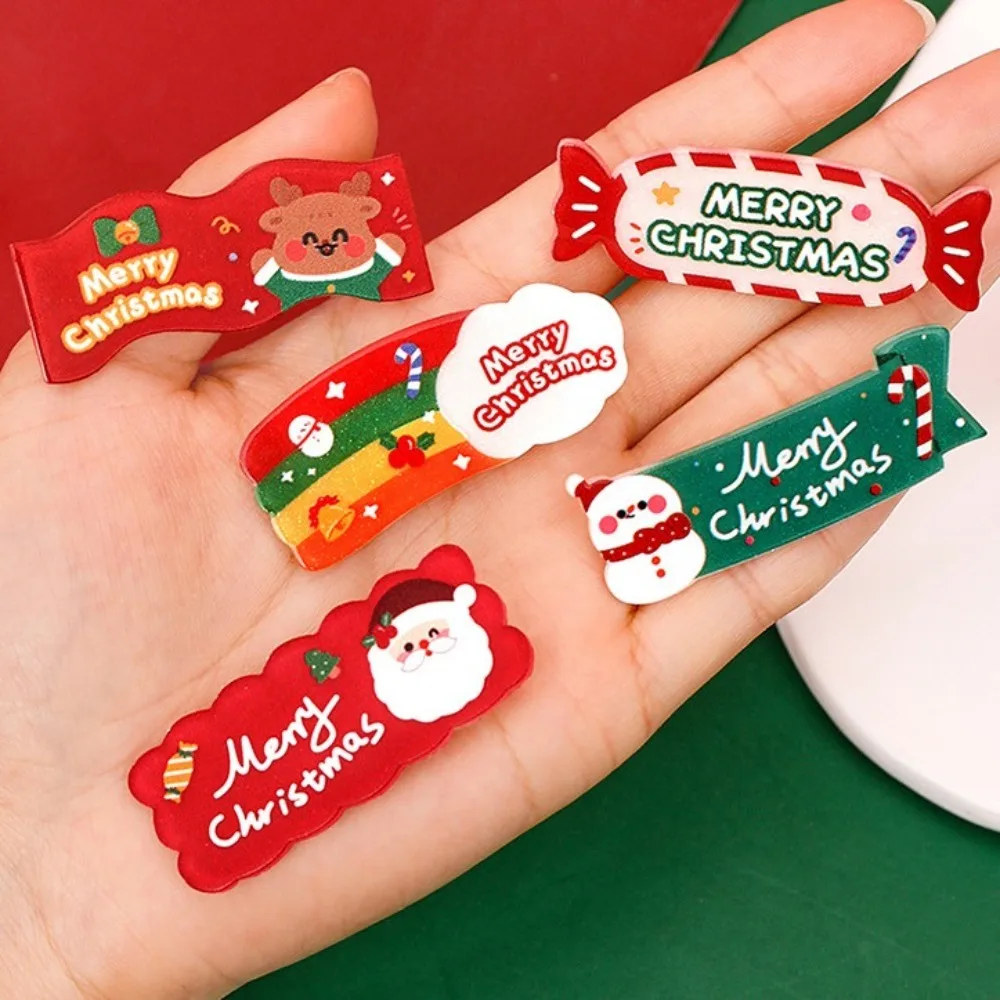 Kawali Xmas Acrylic Hair Clip Elk Santa Claus Snowman Side Clip Cute Sweet Christmas Hair Clip Festival