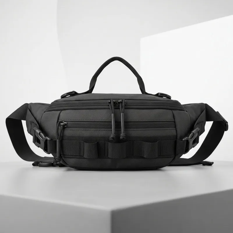 Men Waist Chest Bag Functional MOLLE Fanny Pack Multi Compartment Crossbody Sling Pack Camping Daily Commute Bag