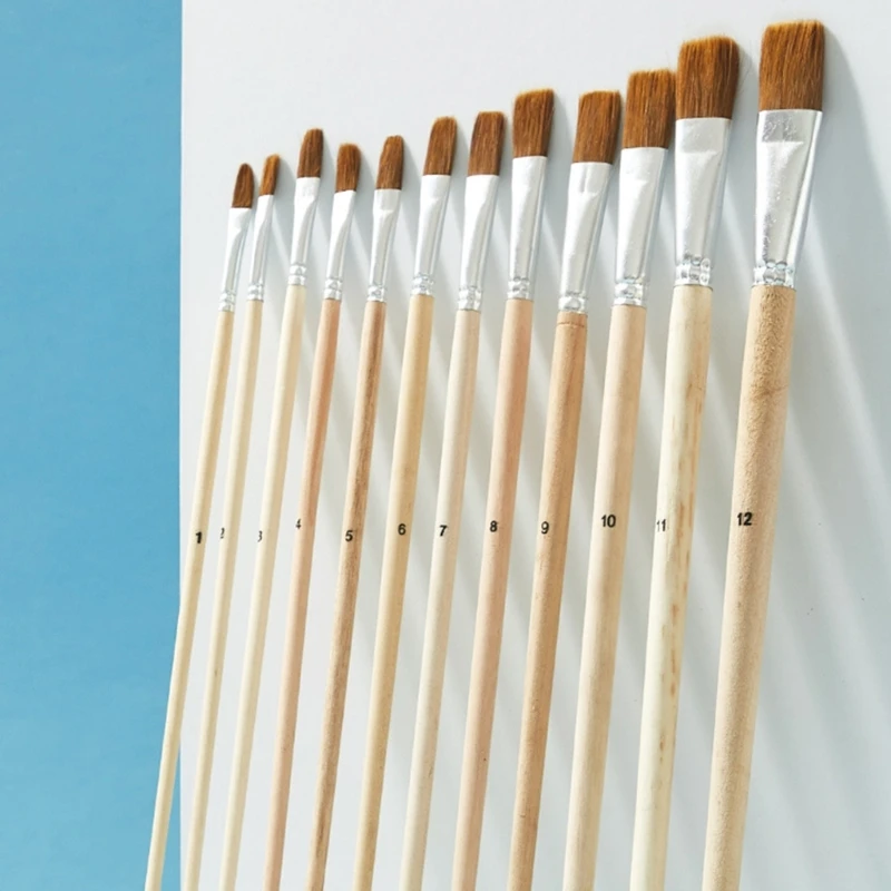 12 PCs Acrylpinsel Pinsel Wolf Haartierbinsel Künstler Flachfarbe Pinsel 601d