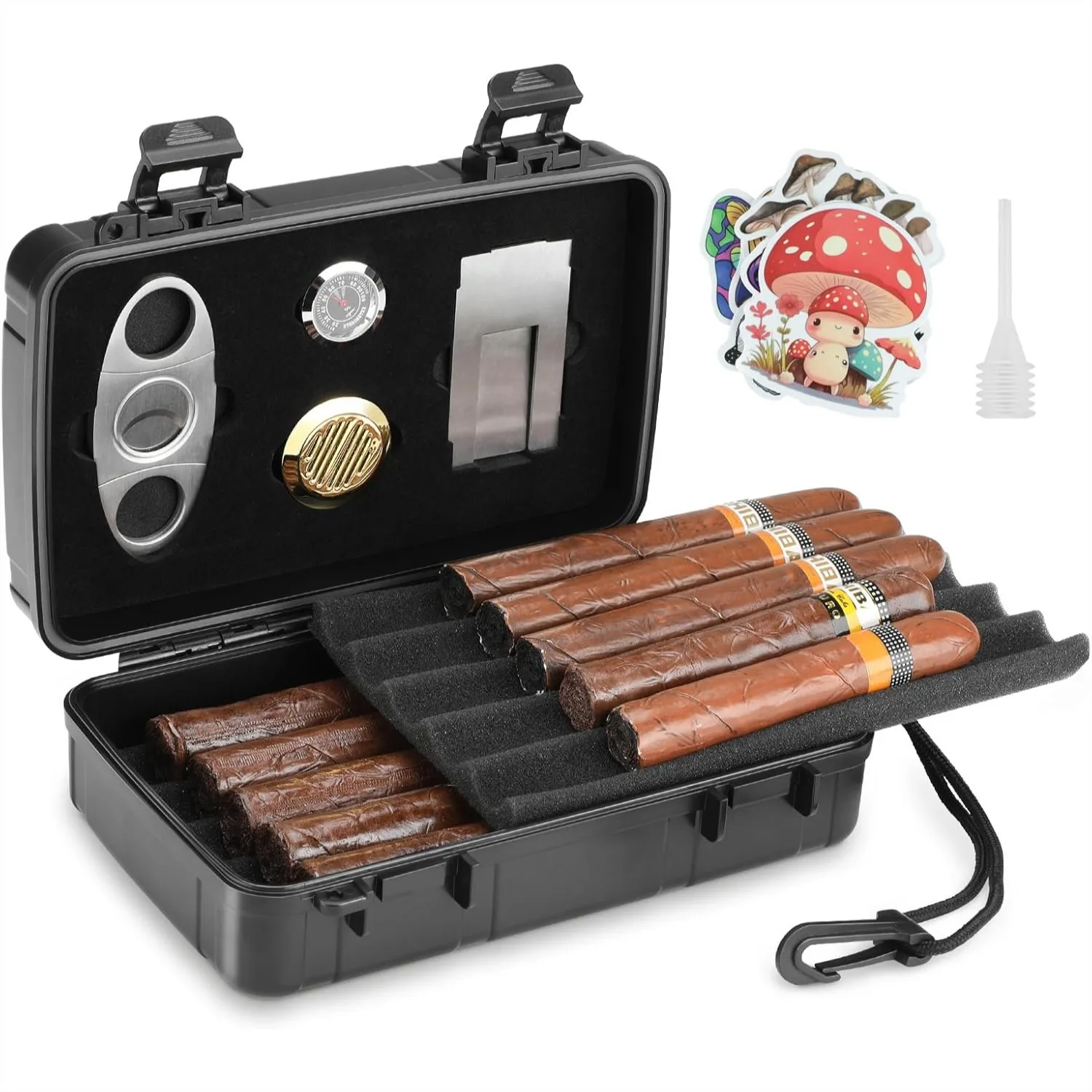 Portable Cigar Humidor Holds 10 Cigars with Cutter, Humidifier, Hygrometer - Travel Cigar Accessories Set for Men