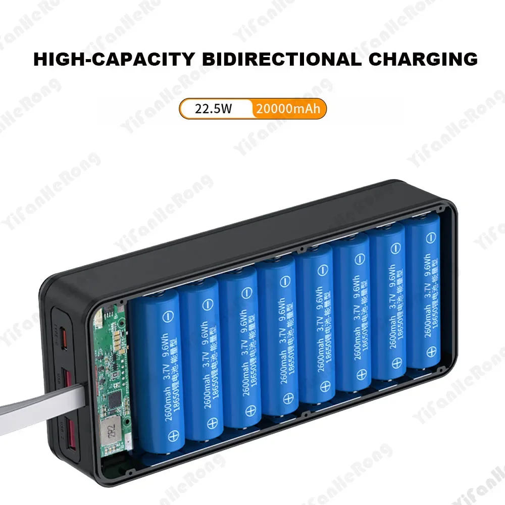 Obudowa powerbanku na 16 baterii 18650, DIY, podwójne USB typu C, ładowanie bezprzewodowe 10W 22.5W 15W, bateria nie jest dołączona, do telefonu. — zdjęcie produktu 5