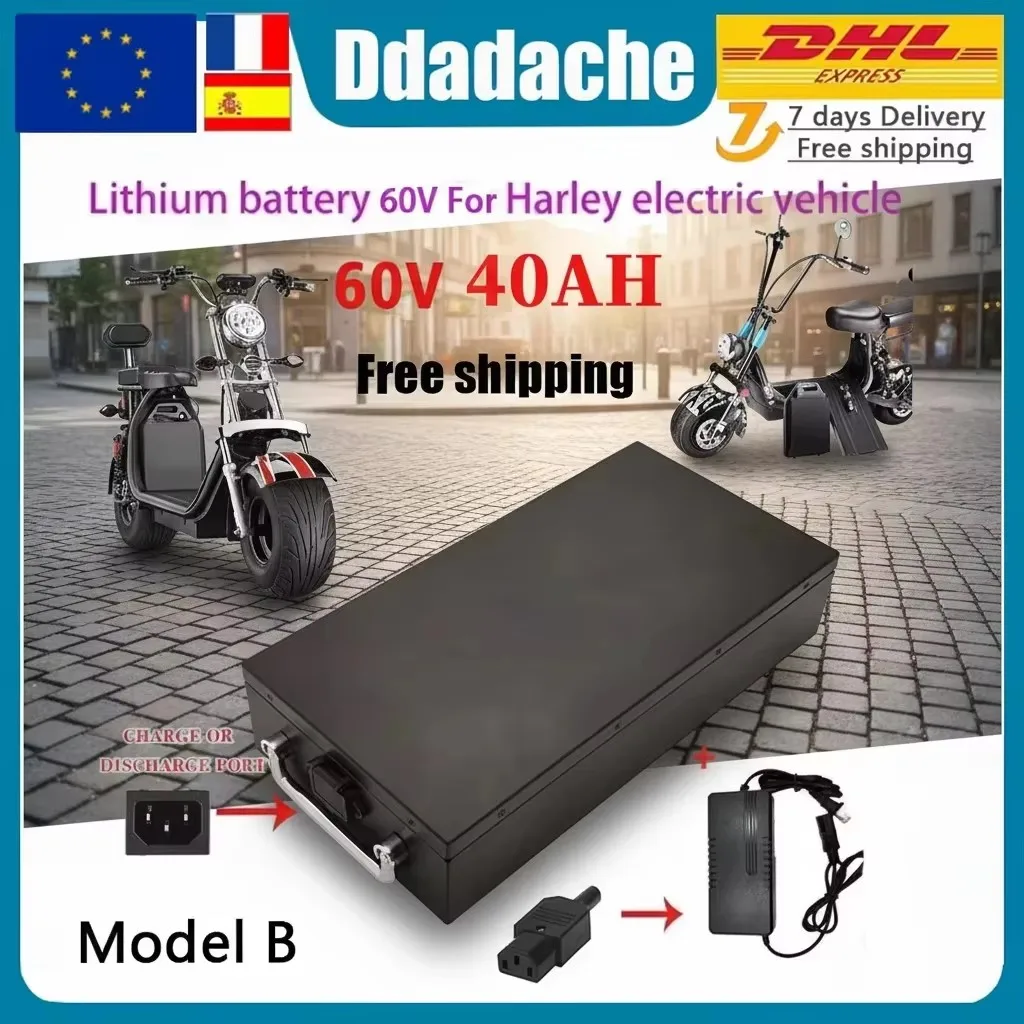 60V 20Ah-100Ah 2000W Electric Vehicle Lithium Battery for Harley Two Wheel Foldable Citycoco Electric Scooter Free Charger
