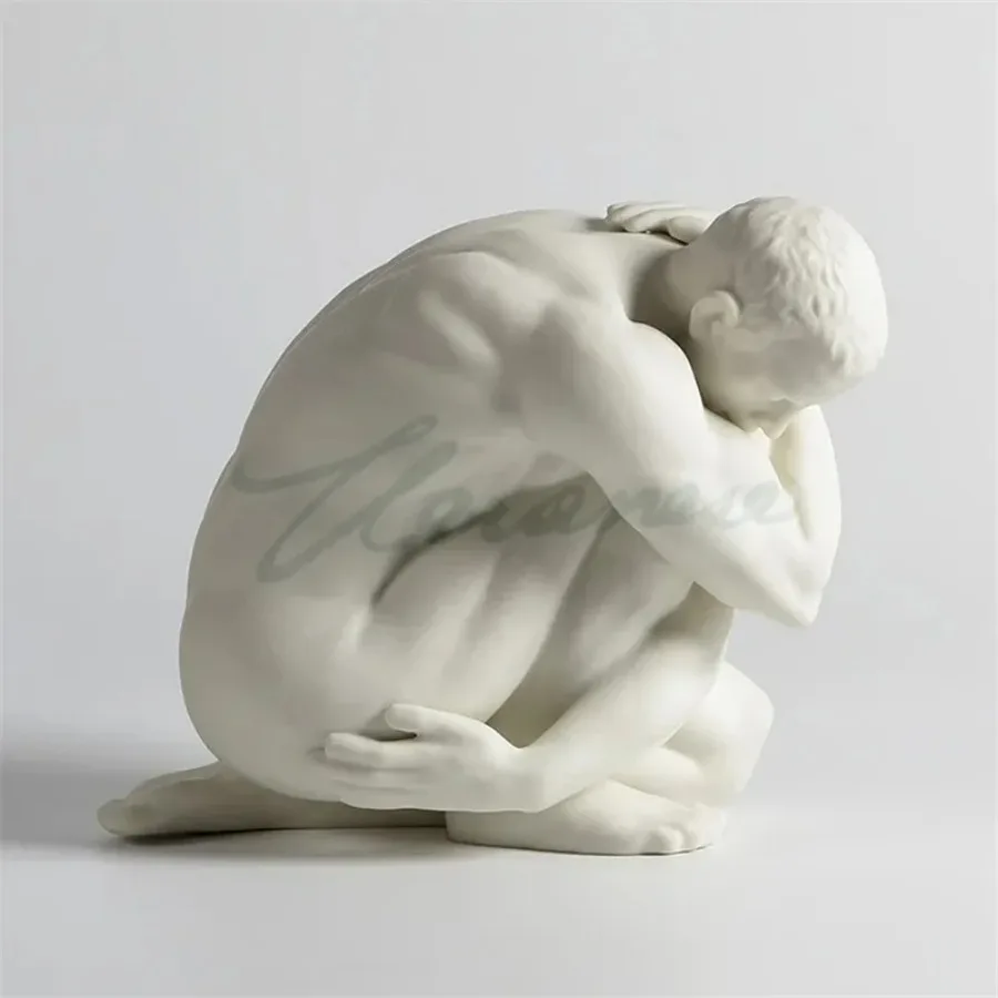 Creative Abstract Ceramics Naked Body Art Nude Male Squatting Desk Statue Interior Figurine Room Home Decoration Birthday Gift - view 3