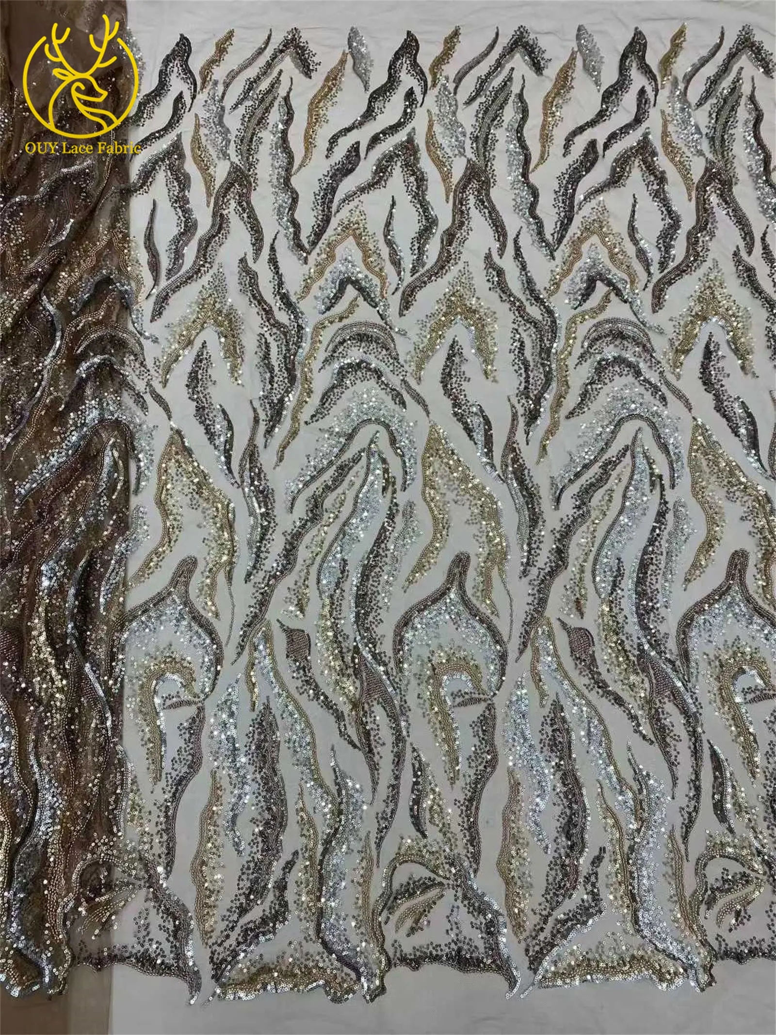Luxuriöser nigerianischer Brautkleid-Stickerei-Perlen-Spitzenstoff 2026 – Hochwertiger afrikanischer Tüll mit Pailletten für Damen-Abendkleider zum Nähen – Detail 16