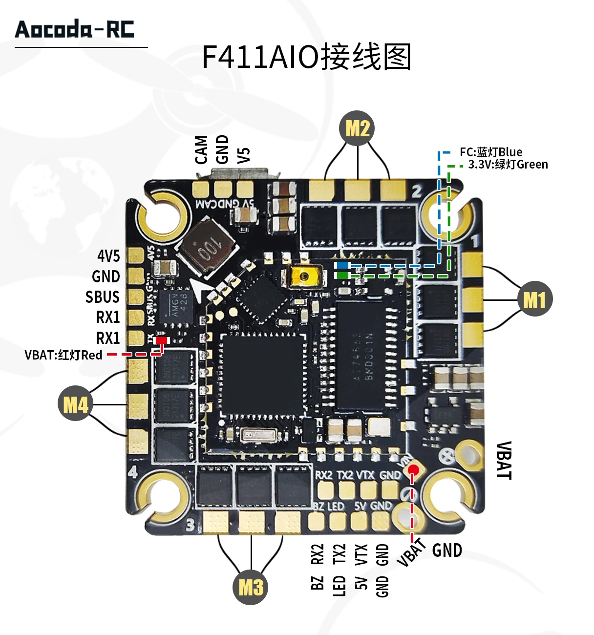 AOCODA RC F411 AIO MPU6500 kontroler lotu 30A 45A BLHELI _ S BLS ESC 2-6S dla 25.5-26.5MM FPV Racing Drone