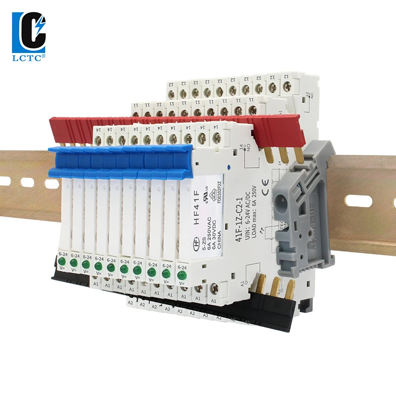 10pcs DIN Rail Relay 5V 12V 24V Slim Relay Module HF 41F With Led 6A 41F-5-ZS 41F-12-ZS 41F-24-ZS 30VDC