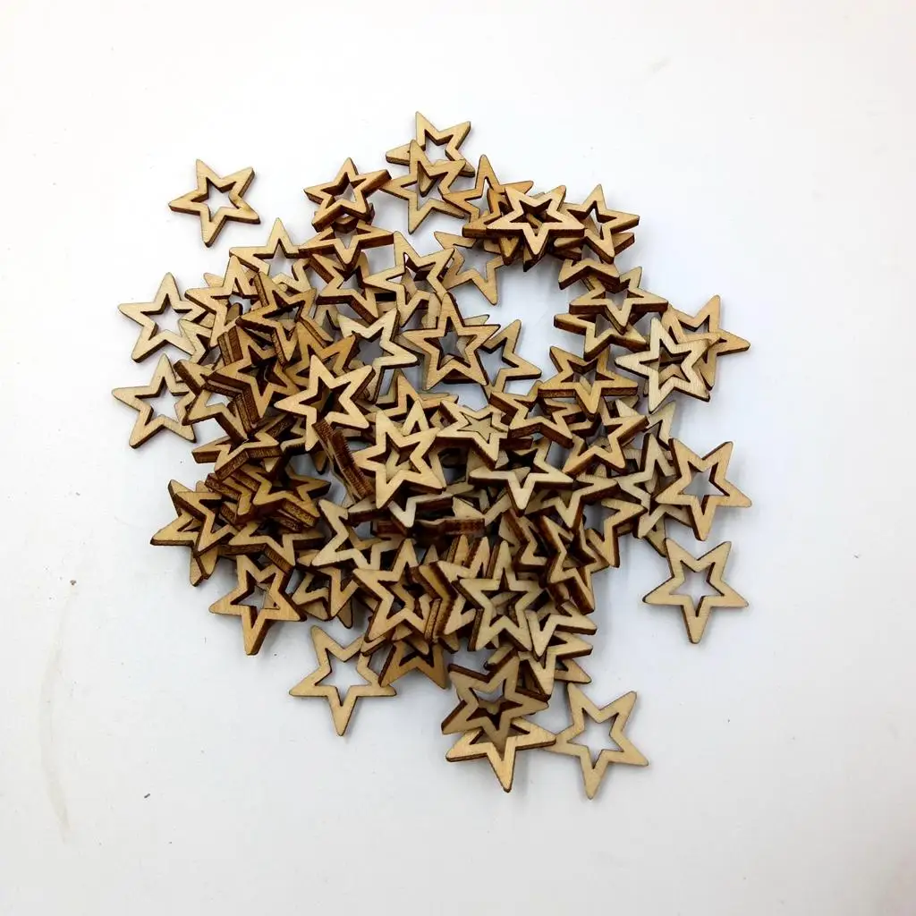 100 Piece 20mm Unfinished Hollow Wooden Shape Star Embellishments for Scrapbooking Crafts