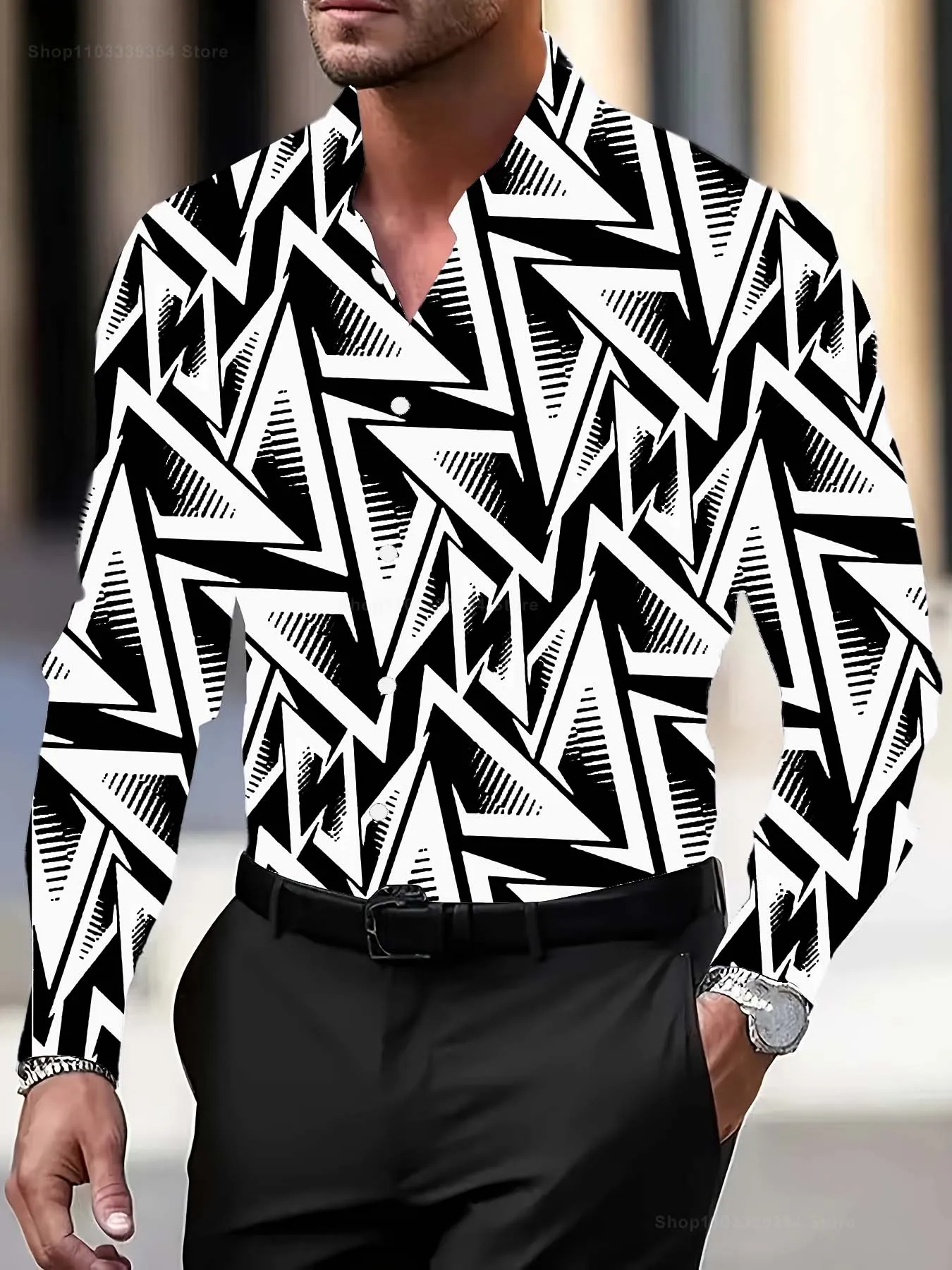 Mehrfarbiges Linienmuster 3D-Druck Herren-Langarmhemd Herbst Casaul Business Button-Down-Hemd für Männer Männliche Kleidung