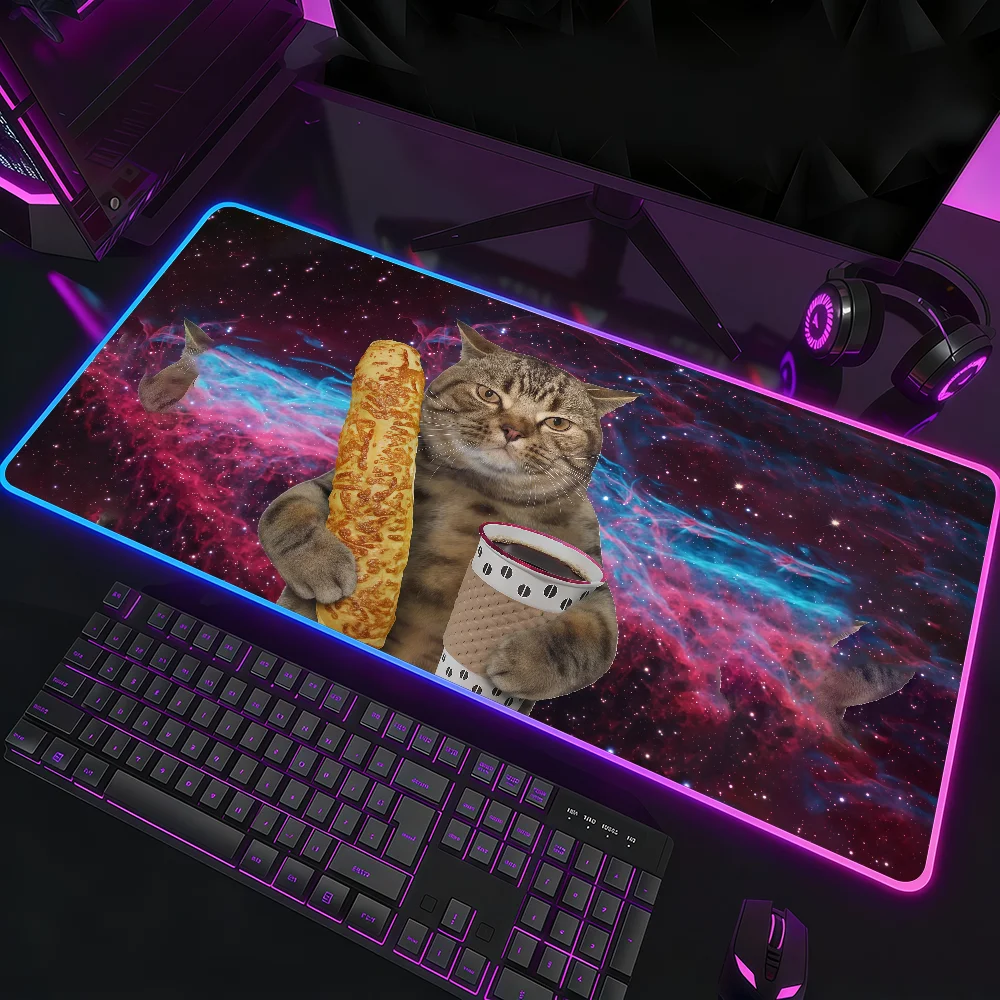 

Cat Meme Mouse Pad Waterproof RGB LED Light Colorful Game Keyboard Non-slip Cover Desk-mat Surface