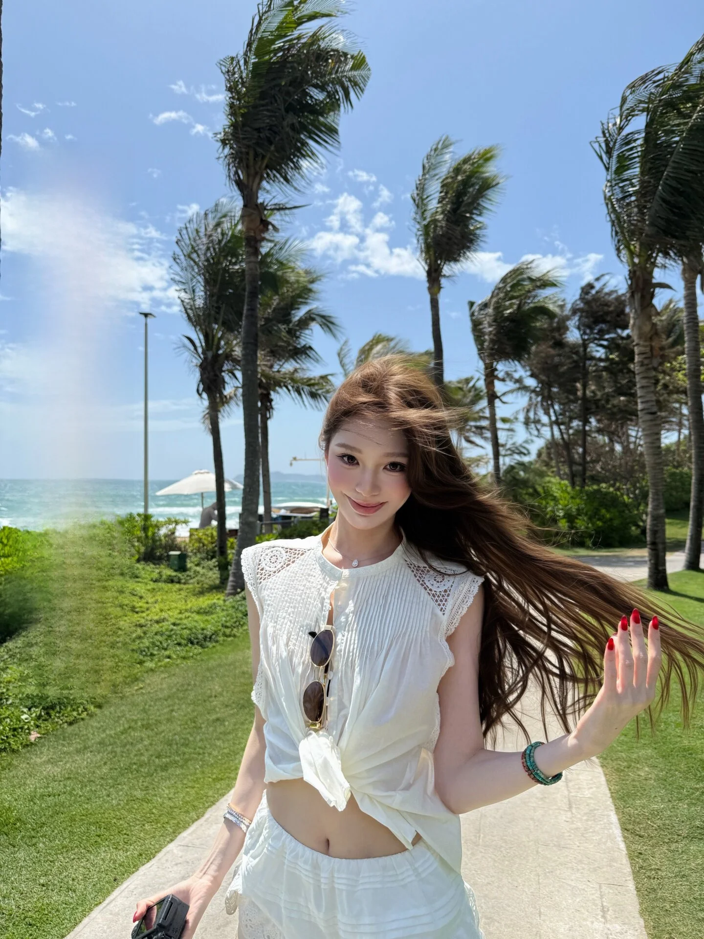 

Yangzifan Romantic Lace Set Women's Summer Shirt Skirt Two-Piece Suit Breathable Lightweight Casual Style High Waist Pure Color