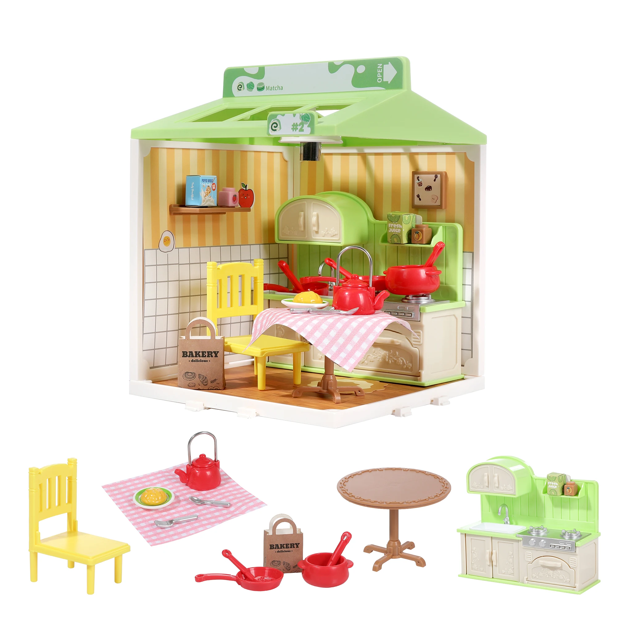 DIY miniatuur huisspeelset, speelhuisspeelgoed voor jongens en meisjes, huisscènespeelgoed, geschikt voor kinderen van 345678, meeslepend E