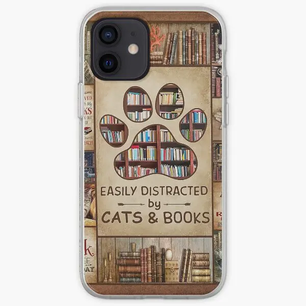 Easily Distracted By Cats And Books Giga  Phone Case Customizable for iPhone 11 12 13 14 Pro Max Mini 6 6S 7 8 Plus X XS XR Max