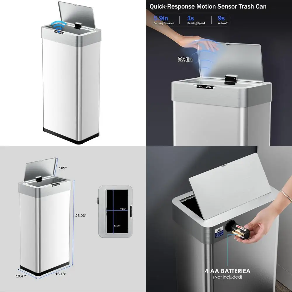 

Motion Sensor Trash Can, 13.2 Gallon Touchless Automatic Garbage Can, Brushed Stainless Steel Smart Bin with Bag Holder, Hands-F