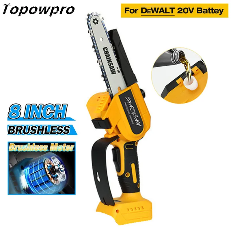 8 Inch Brushless Chainsaw For DeWALT 18/20V Battery Cordless Electric Chain Saw Woodworking Cutter Pruning Logging Power Tools