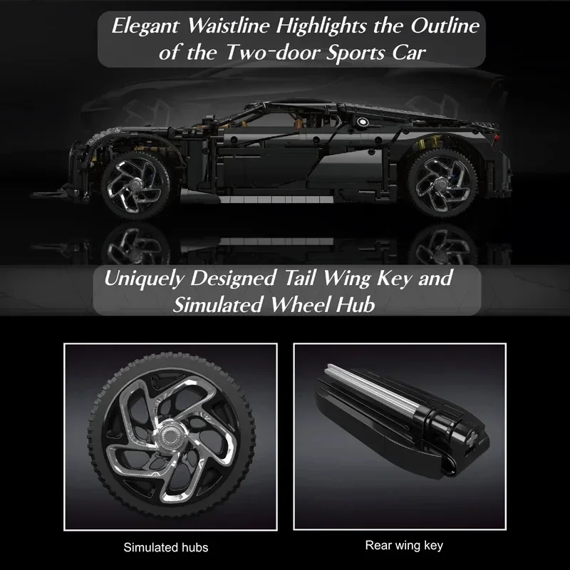 Mould King 13163 High-Tech Car Building Block Remote Control La Voiture Noire Sport Racing Car Model Toys Kids Christmas Gift view 4