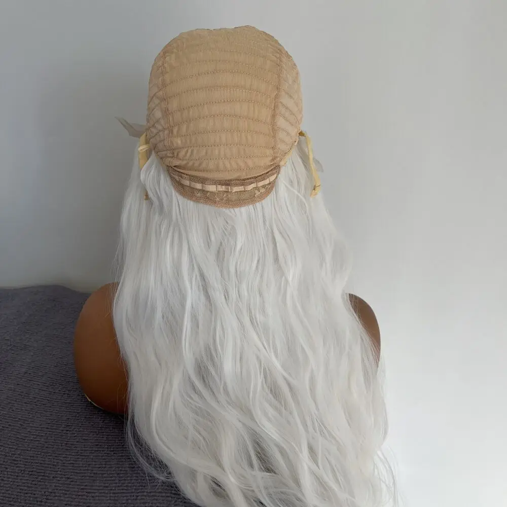 Perruque Lace Front Wig synthétique sans colle pour femmes, perruques blanches longues ondulées en couches