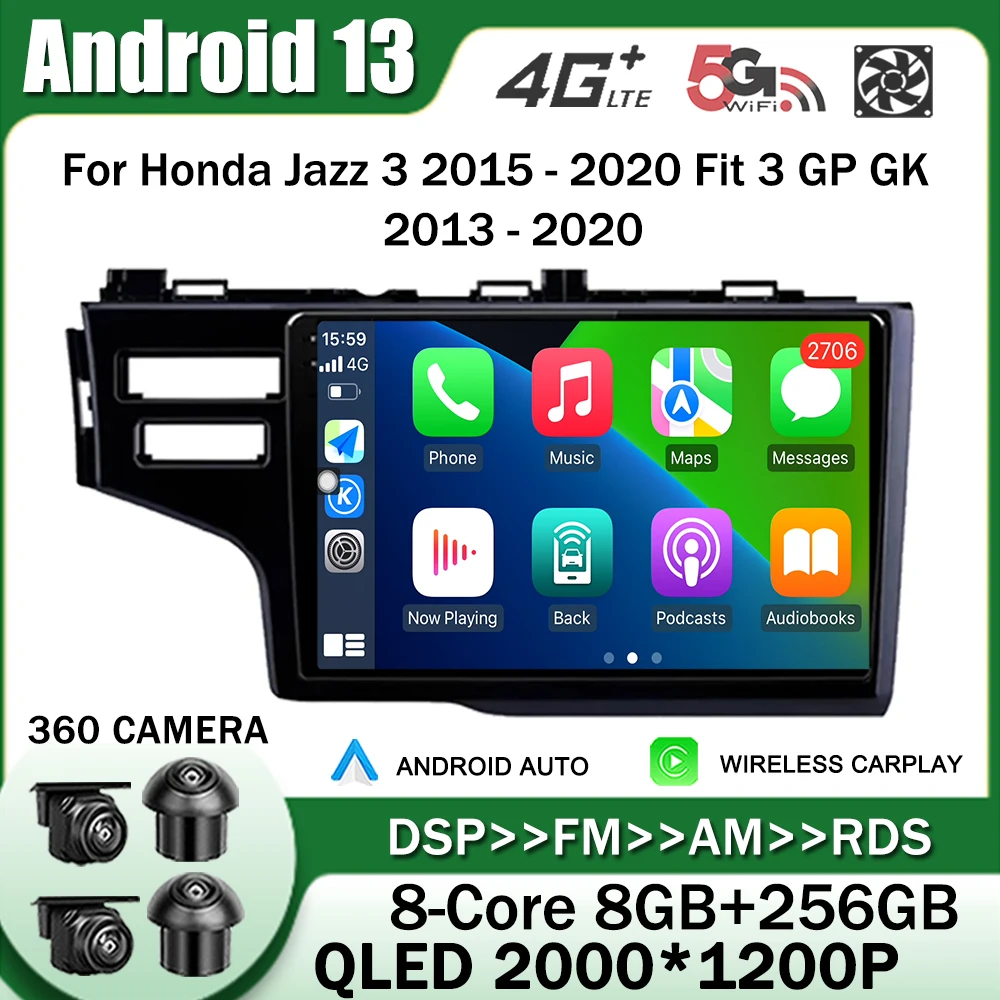 

for Honda Jazz 3 2015 - 2020 Fit 3 GP GK 2013 - 2020 Android 13 Car Radio Multimedia Video Player GPS Stereo Navigation