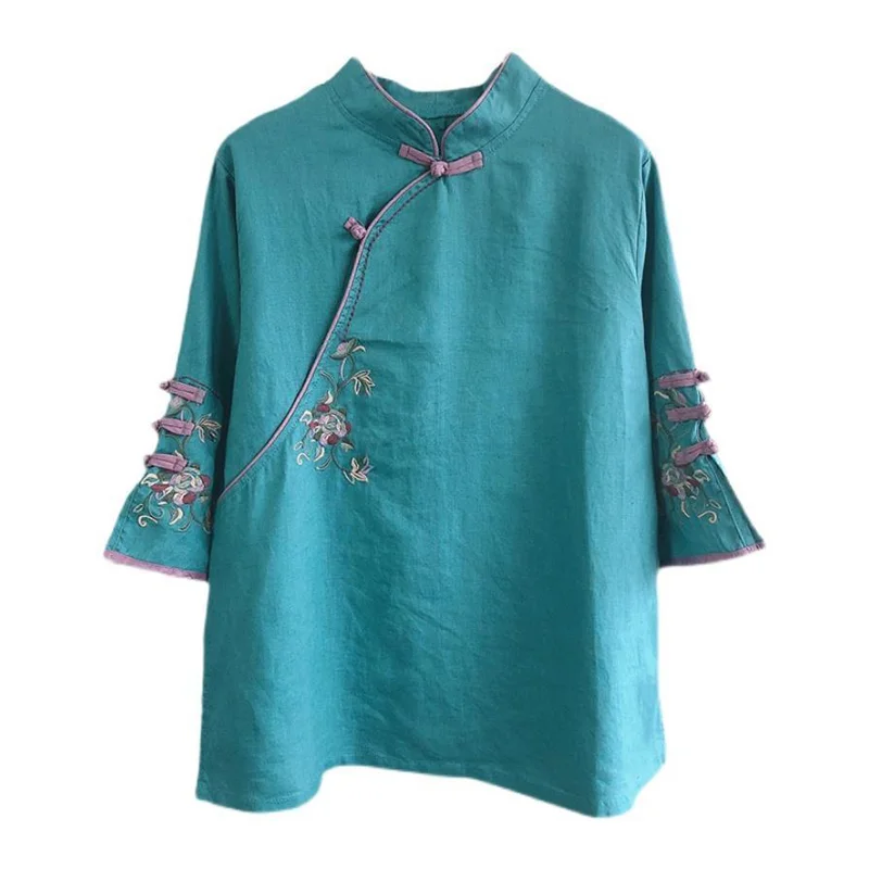 Nieuwe Herfst Multicolor Zeven Kwart Dames Katoen Linnen Shirt Blouse Chinese Traditionele Vrouwen Formele Top Ttang Kostuum Hanfu