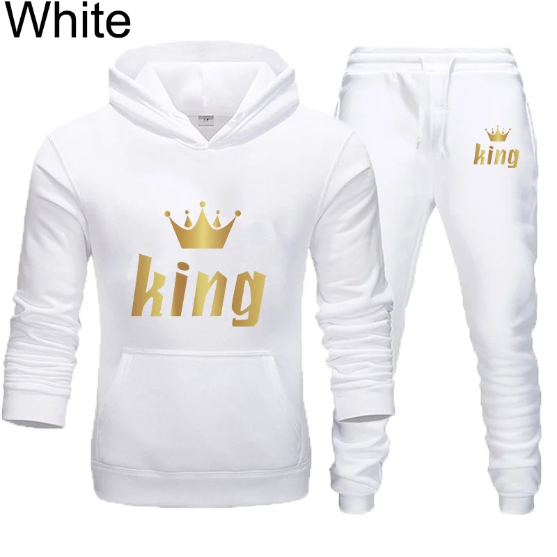 King and Queen Print Couple Fashion Hoodie Set Hoodie+Two Pants