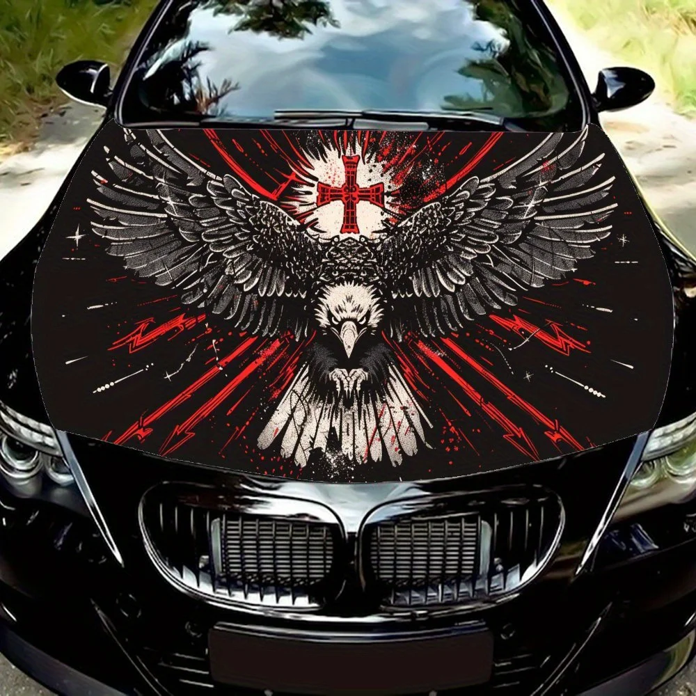 أغطية فينيل للسيارة من مادة PVC الرائعة على شكل نسر مقدس مع شاحنات وسيارات وسيارات الدفع الرباعي، ملصق غطاء محرك السيارة ذاتي اللصق المقاوم للماء، D