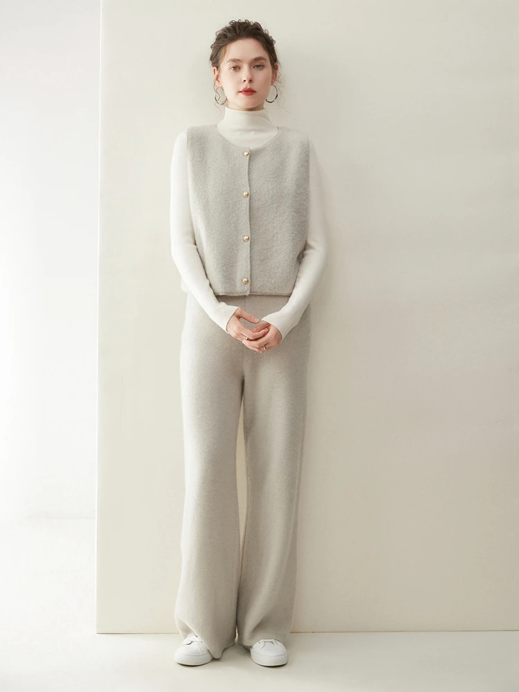 TLOML 여성용 100% 캐시미어 스웨터 조끼 O넥 버튼 가디건 가을 겨울 조끼 부드러운 캐시미어 니트웨어 캐주얼 탑