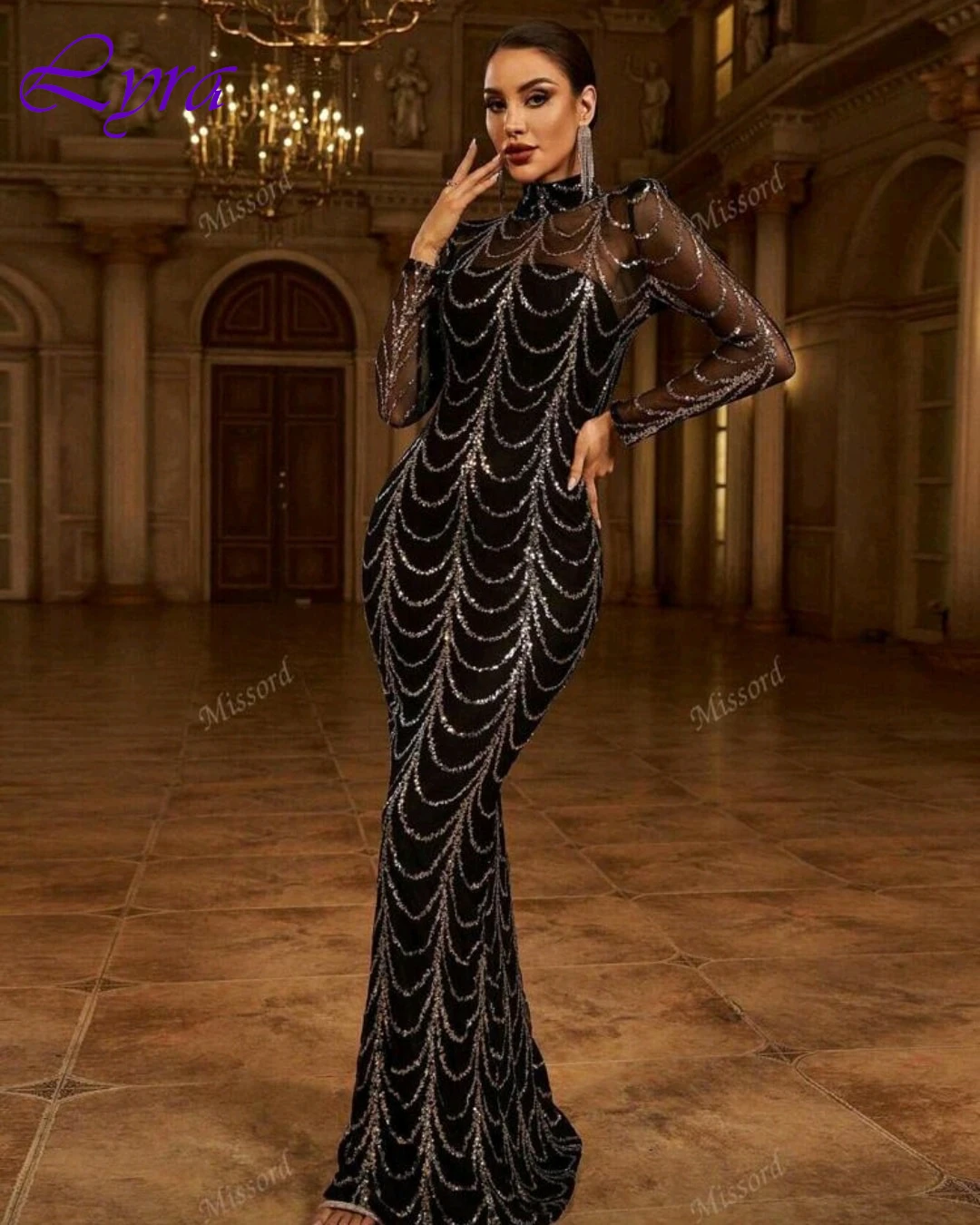 تخصيص حورية البحر الياقة العالية طويلة الأكمام فستان سهرة أنيق دقيق مخصص فساتين المناسبات الموضة الحديثة فستان الحفلة الراقصة