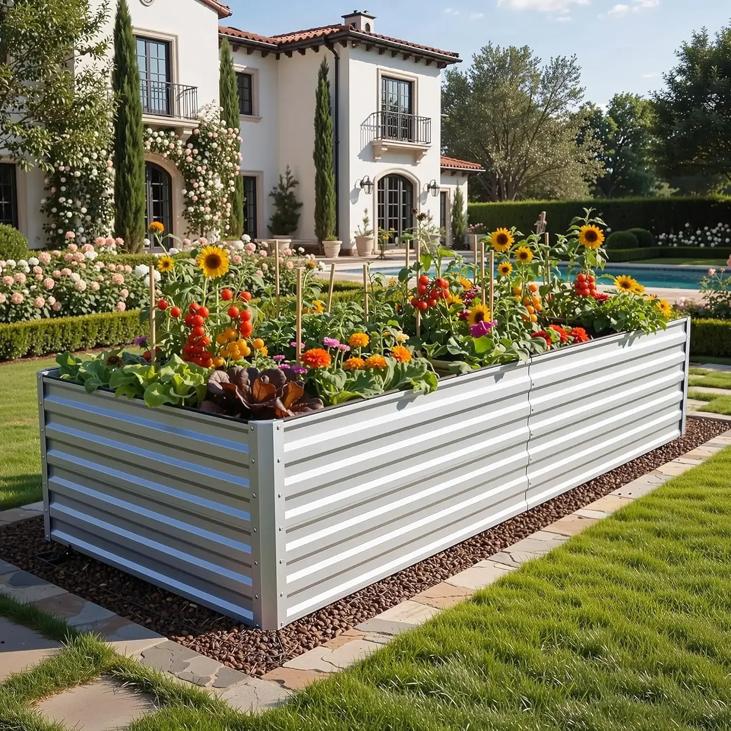 YITAHOME 8x4x2ft 2pcs Large Raised Garden Bed, Galvanized Metal Planter Box with Gloves, Ground Nails, Support Rod & Safety Rubb