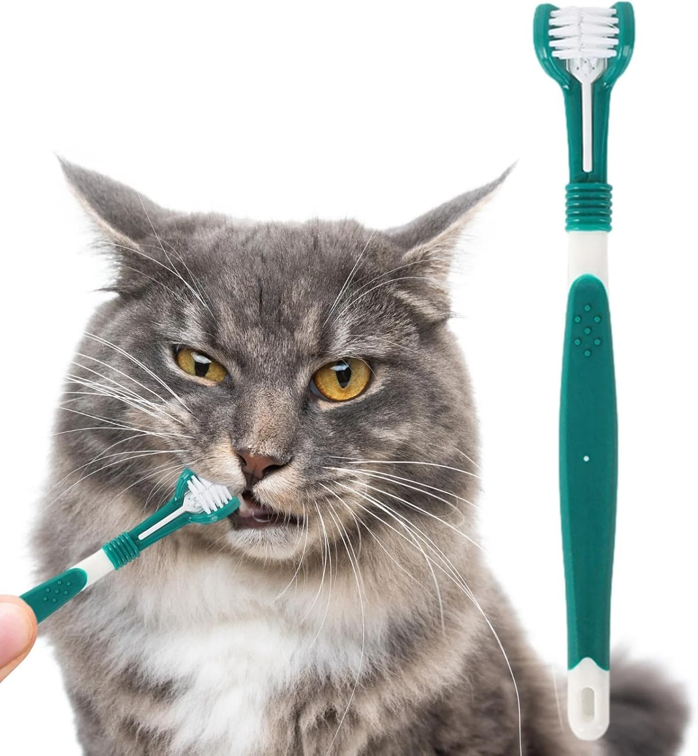 3‑Sided Pet Toothbrush Multi‑Angle Teeth Cleaning Tool Non‑SlipHandle Oral Care Supplies Fresh Breath For Daily Dental Accessory