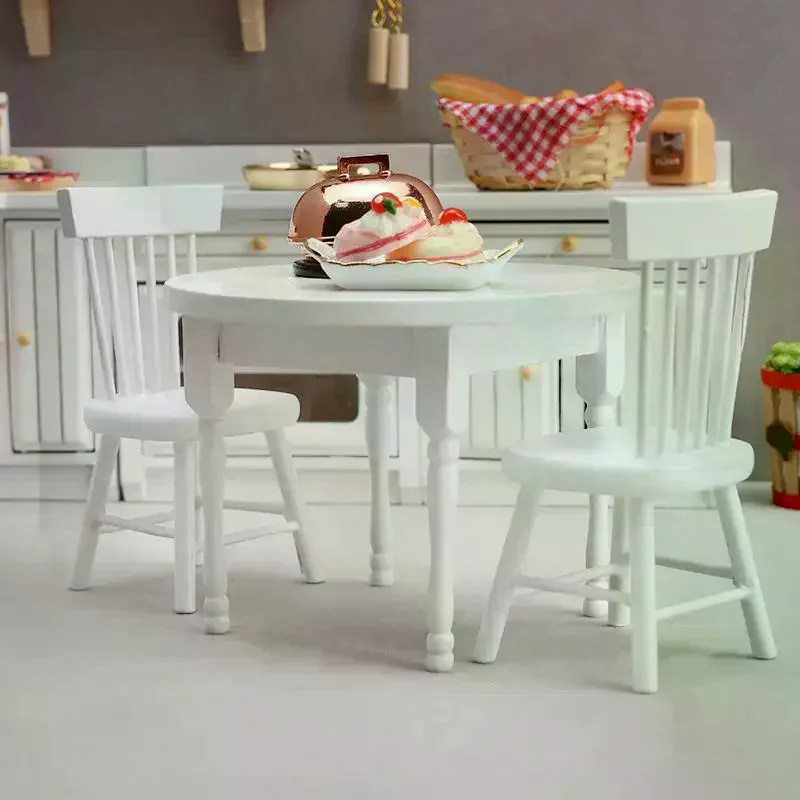 /Cna/Miniature Wooden Dining Table And Chair 1/12 Miniature Dollhouse Furniture Pretend Play Simulation Toys 1/3Pcs