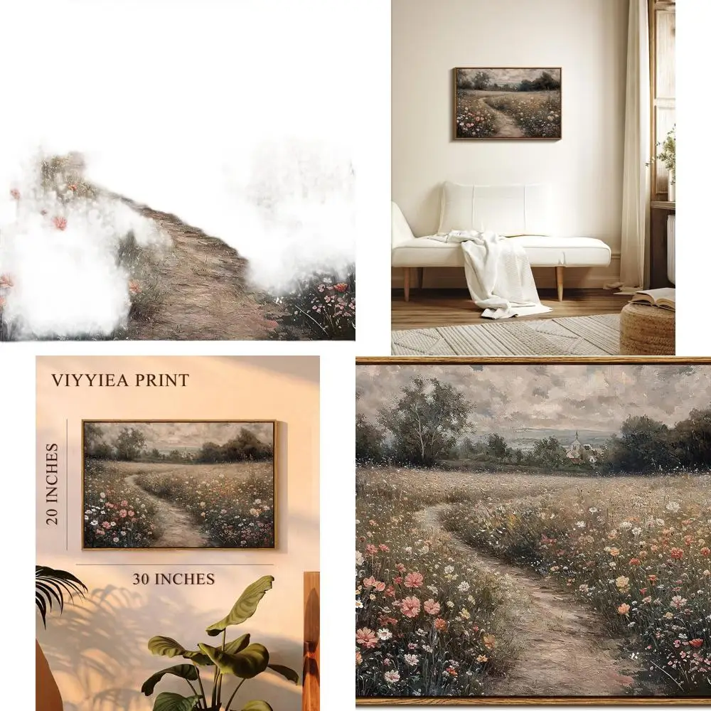 

Rustic Cottagecore Wildflower Art - Vintage Landscape Wall Decor for Home, 20x30in