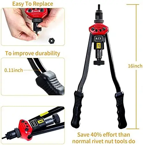 16" Rivet Nut Tool Set with 12 Mandrels & 115 Nuts, Ergonomic Design for Easy DIY Projects