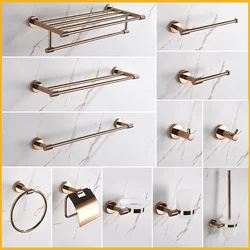 Rose Gold Bathroom Accessories Set Wall Mount Shelf Toilet Bath Hardware Paper Holder Towel Bar Rack Rail Rod Robe Hook Hanger