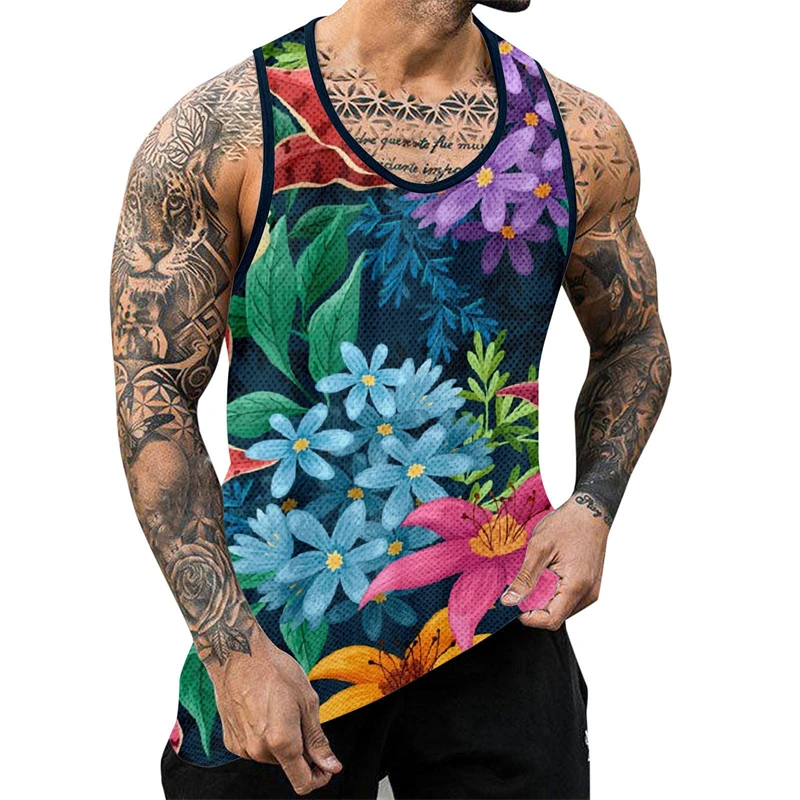 

Palm Tree Graphic Tank Top For Men 3D Print Sleeveless Beach Hemp Palm Pattern Tops Paint Vest Hawaii Colorful Pigment T-shirt