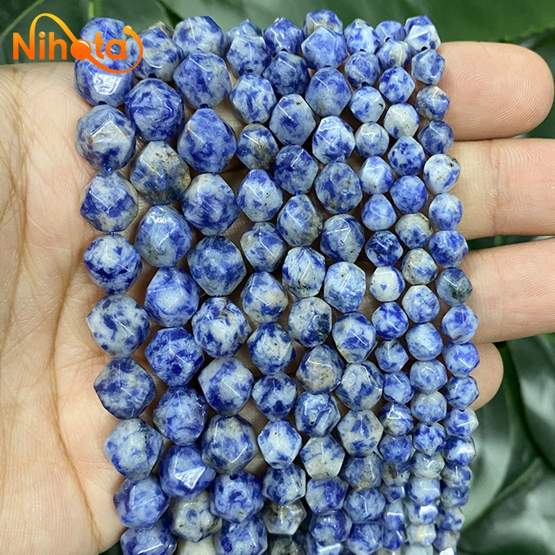 Faceted Blue White Sodalite Natural Stone Loose Beads DIY Women's Bracelet Rings for Jewelry Making Necklace 6/8/10mm 14