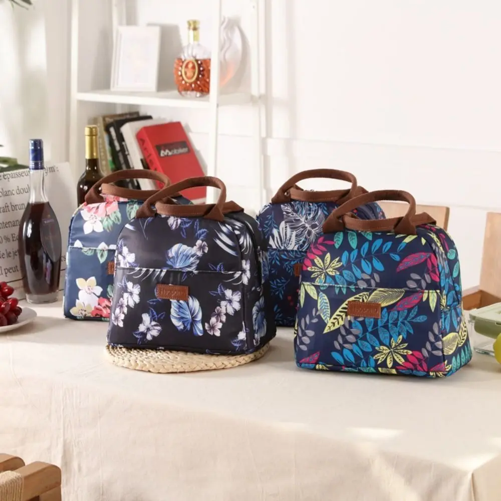 Kitchen Supplies Flower Color Picnic Bags Handbag Pattern Thermal Insulated Insulated Lunch Bag Cooler Oxford Cloth Home