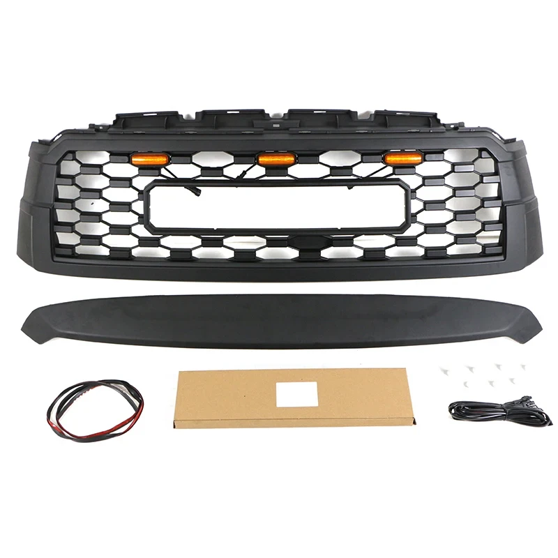 Factory Hot Selling Front Bumper Grille With LED Lights Racing Style Modified Hood Mesh Auto Exterior Accessory