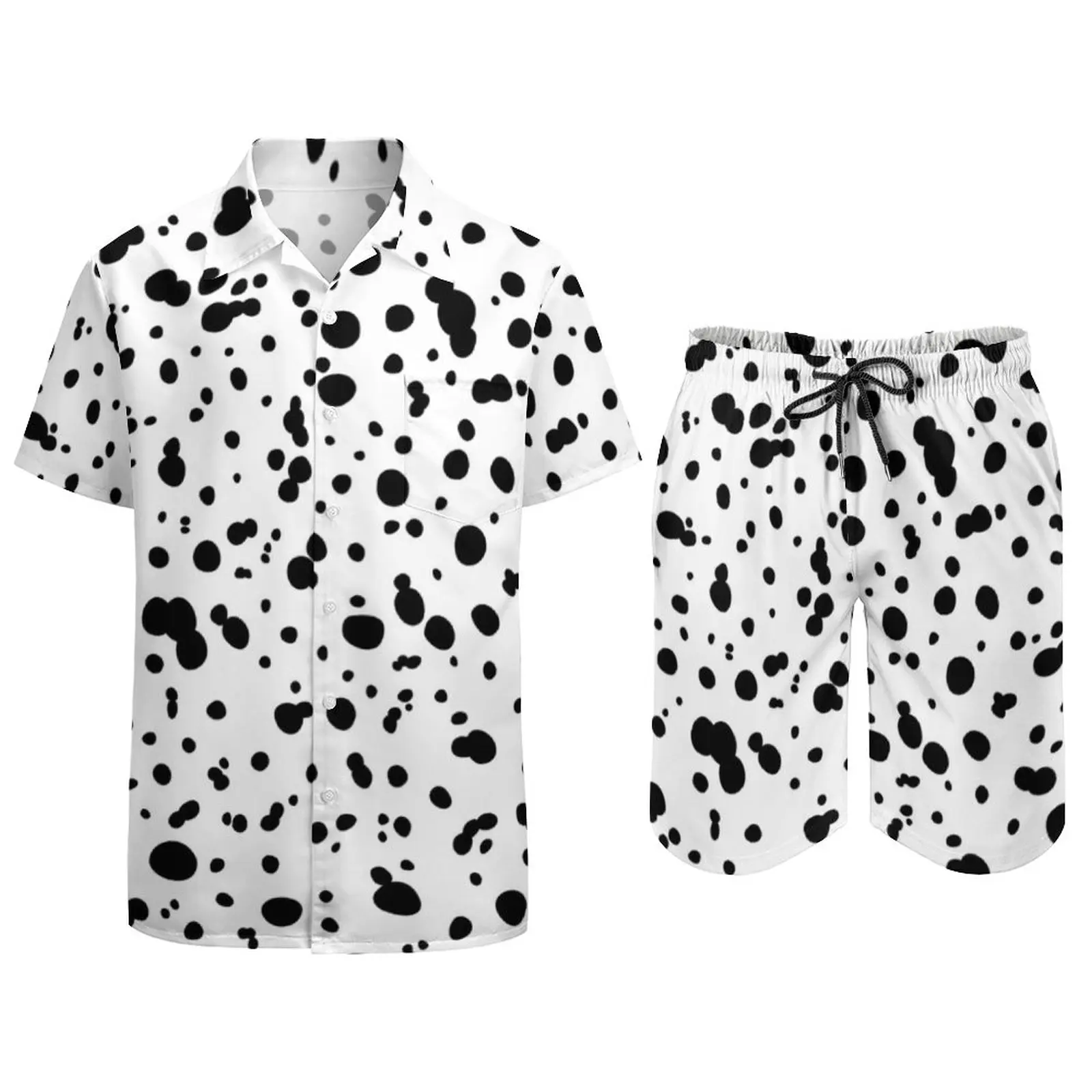 Dalmatian Spot Men Sets Animal Dots Print Casual Shorts Beach Shirt Set Summer Retro Suit Short-Sleeve Plus Size