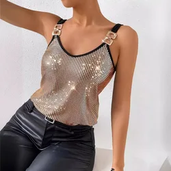 New Style Sequin Chain Camisole For Women Summer V Neck Glitter Tank Tops Fashion Loose Sexy Backless Party Vest Women's Tanks