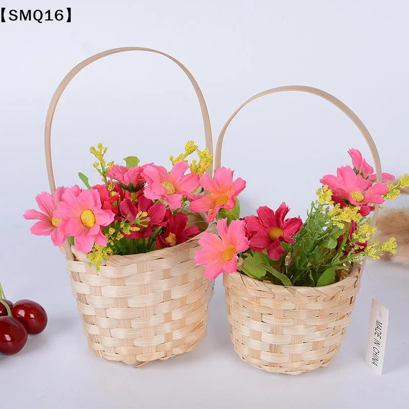 Bamboo Hand-Held Flower Basket Multi-Purpose Decorative Storage Basket For Fresh Cut Flowers Artificial Blooms【SMQ】