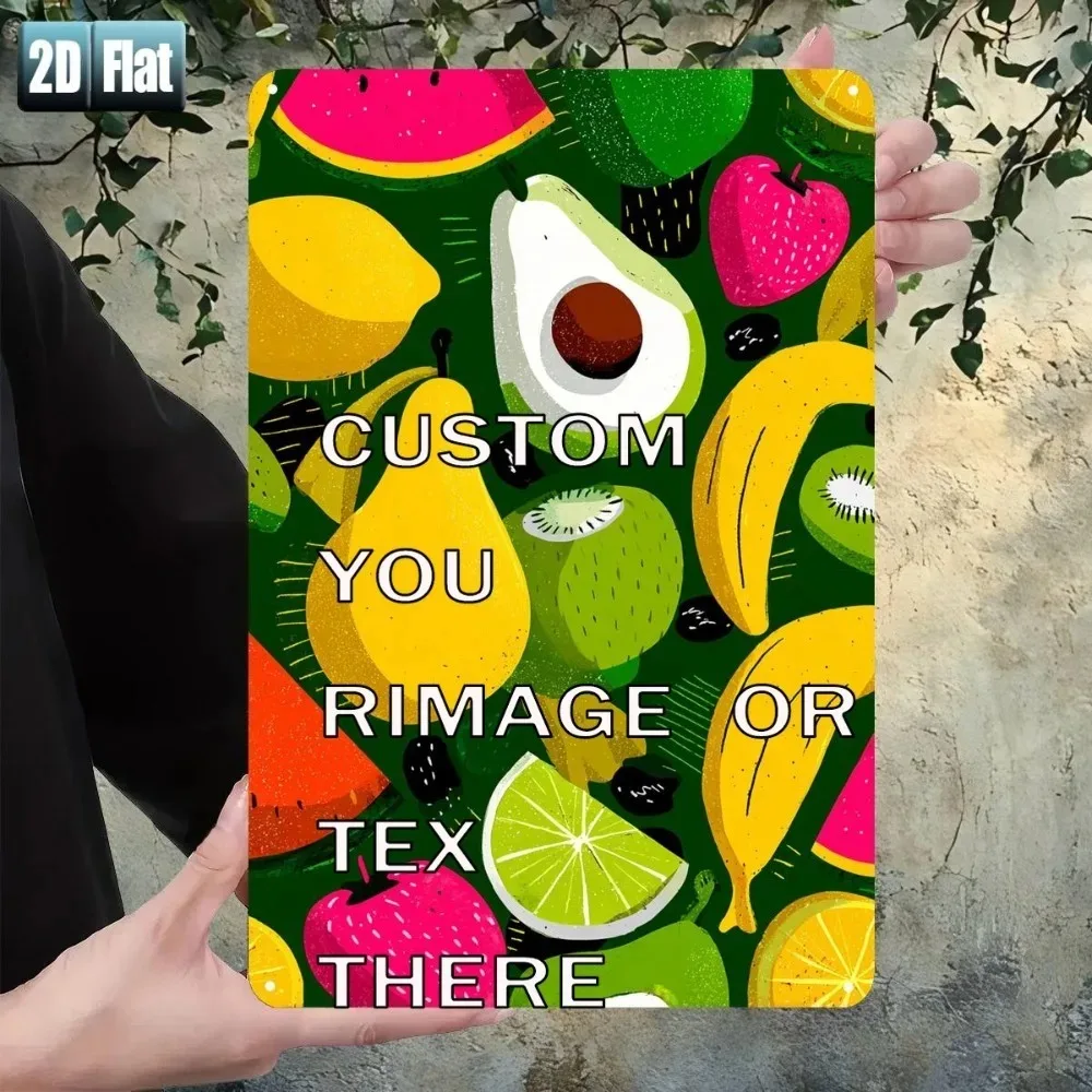 1pc Custom Mixed Fruit 2D Flat Iron Tin Sign 8x12 Inch Avocado Banana Strawberry Pre-drilled Decor For Restaurant Garage Door