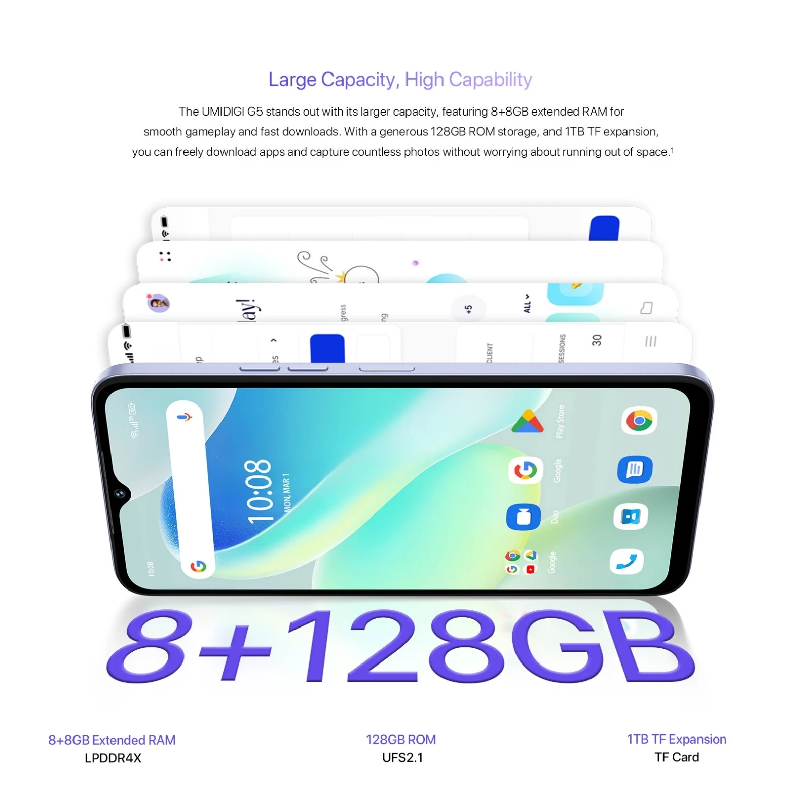 Imagem -05 - Smartphone Android 13 66 Fhd Mais Display Mais 128gb Octa Core Câmera 50mp 5000mah Bateria Face id 4g Celular Umidigi-g5