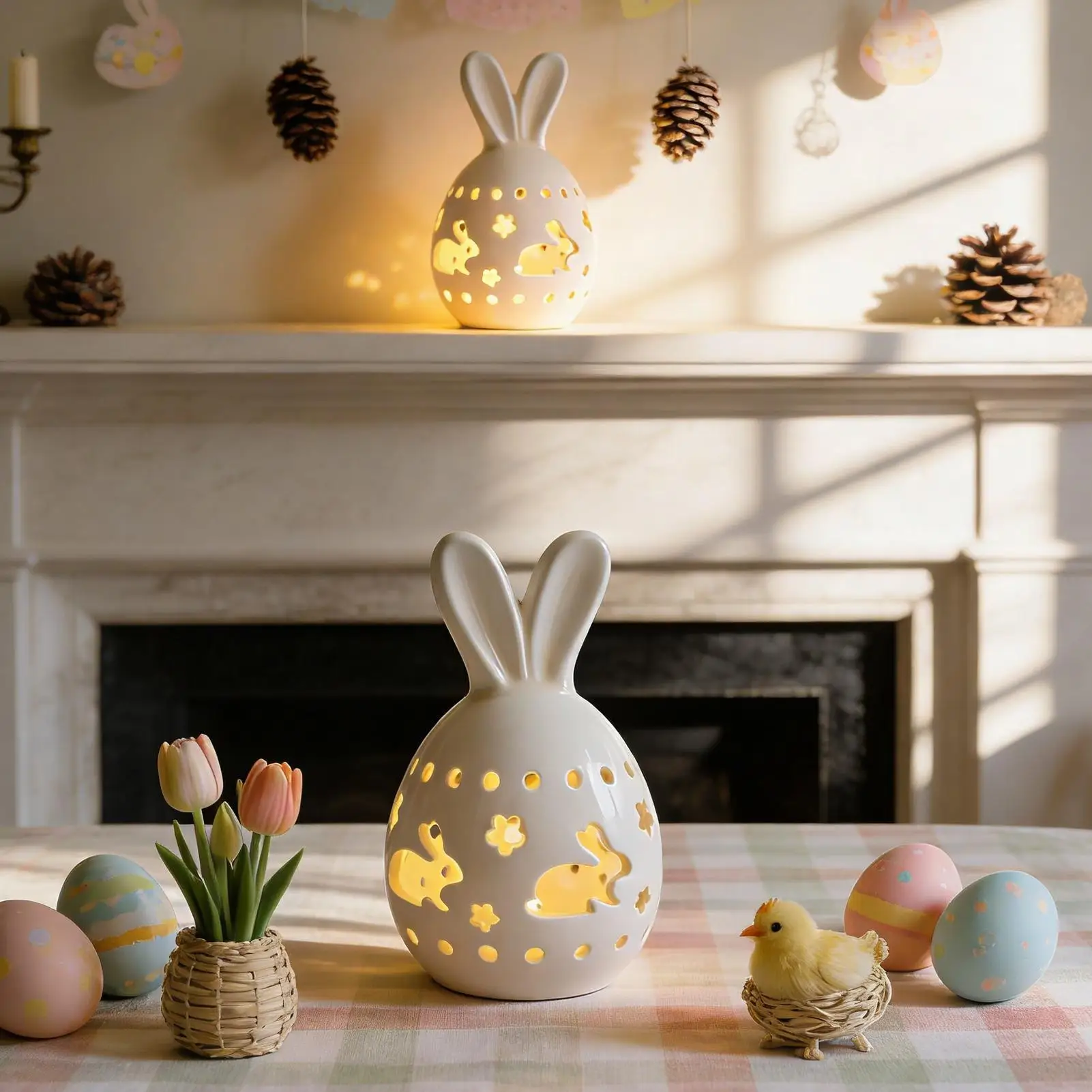 Ceramic Easter Bunny Ceramic Easter Rabbit Light Ornament Centerpiece Bunny Lamp For Home Windowsill Centerpiece Party Holiday