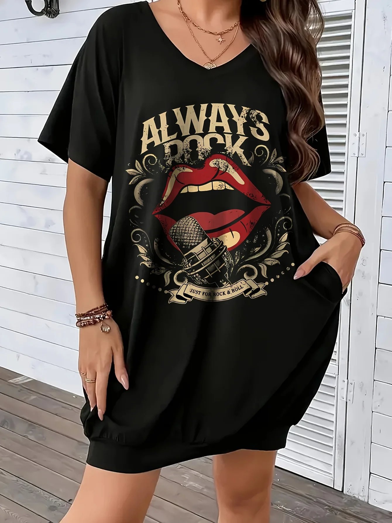 

Women's V-neck Casual Sports Short-sleeved Dress Nightdress Spring and Summer Clothing Suitable for Home and Outing