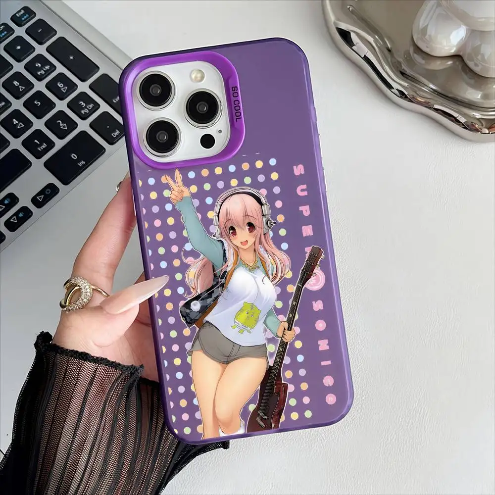 شخصيات لطيف سوبر SO-NI-CO جراب هاتف آيفون 16 15 14 13 12 17 برو ماكس زر معدني مستقل الكهربائي المحمول #6