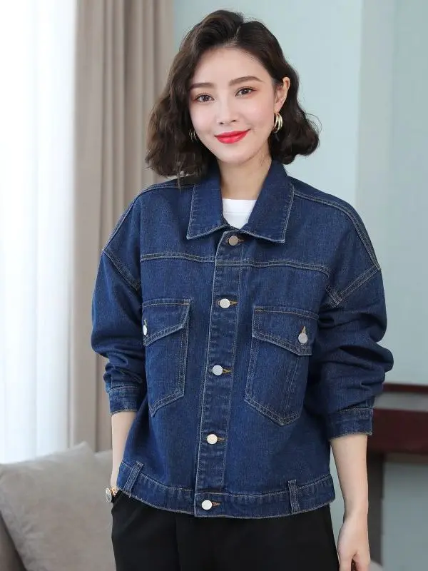 

Модная свободная джинсовая куртка с эффектом похудения, в стиле пэчворк, темного цвета, из органического хлопка, в рабочем стиле, короткое пальто для женщин