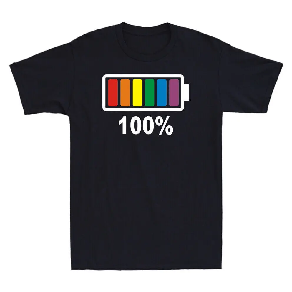 Lgbt Gay Pride Novelty Rainbow 100% Full Battery Funny Gift Men's T-Shirt Black