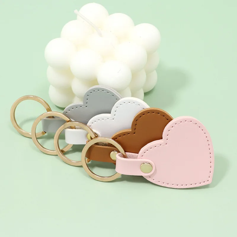 New 6 Colors Heart-shaped PU Leather Key Chains for Women Cute Heart Keyring Accessories Handbag Decoration Car Keychain